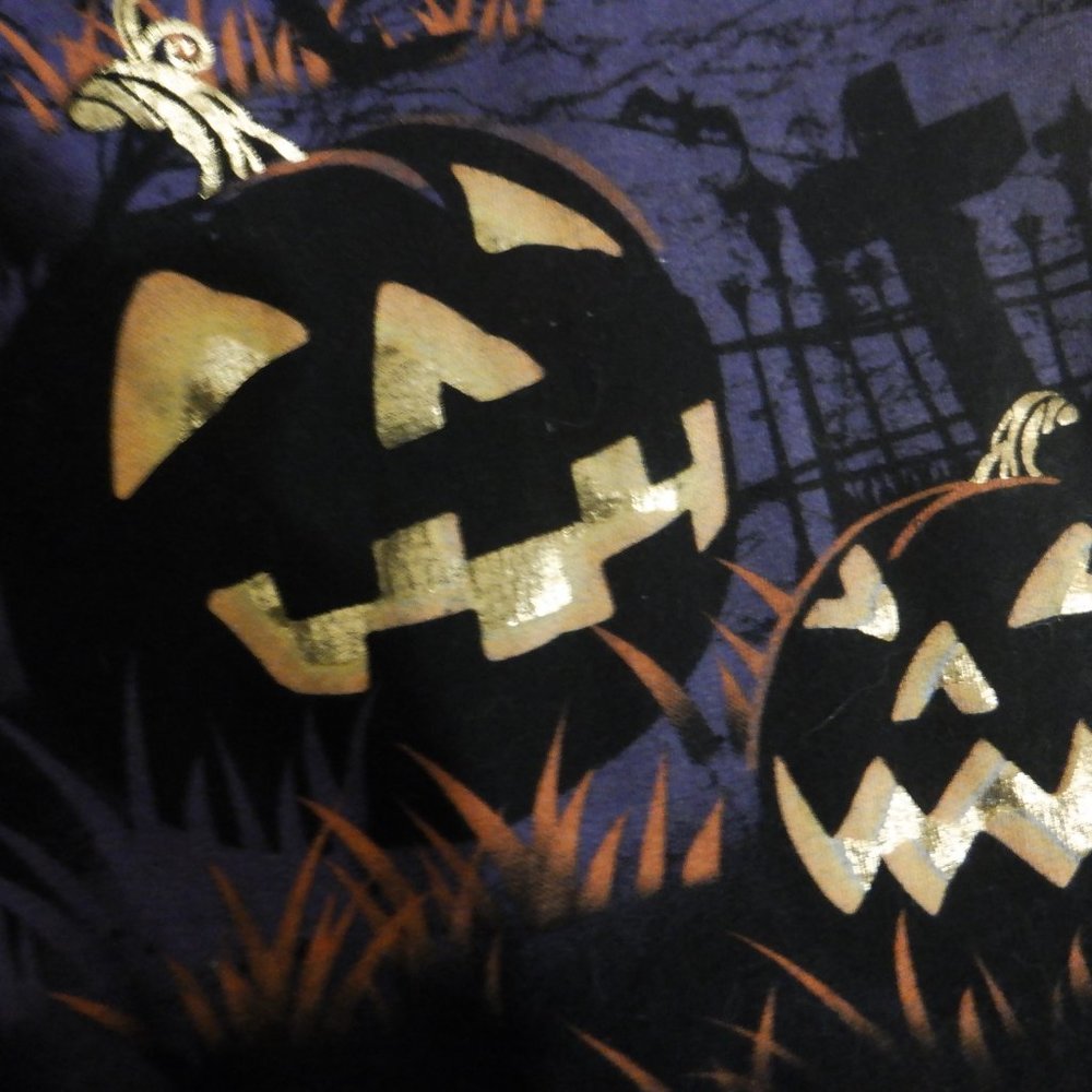 Happy Halloween Ladies Shirt 2X (18W - 20W) Black Purple Orange Gold Shimmer - Picture 3 of 15